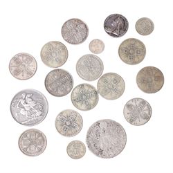 Approximately 51 grams of Great British pre-1920 and approximately 115 grams of Great British pre-1947 silver coins, together with a Maria Theresa silver thaler and a Queen Victoria medallion