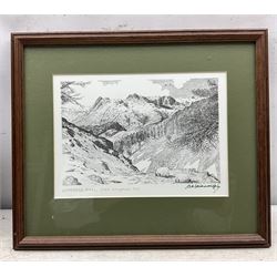 Alfred Wainwright MBE (British 1907-1991): 'Richmond Castle' 'Langdale Pikes from Lingmoor Fell' 'The North-Western Fells' and 'View from Orrest Head', four monochrome prints each signed in pen by the artist max 18cm x 23cm (4)