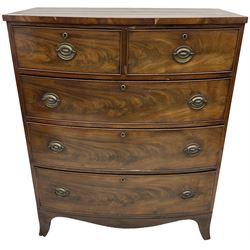 Victorian mahogany bow-front chest, two short and three long cock-beaded drawers, on bracket feet