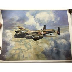 Collection of twenty-one unframed and seven framed prints of predominantly aviation interest after David Pritchard, Brian Petch, Stephen Teasdale, Barry Price, Coulson, Wardle etc; depicting Spitfires, Hurricanes etc; some limited editions with certificates and many bearing multiple signatures on the mount