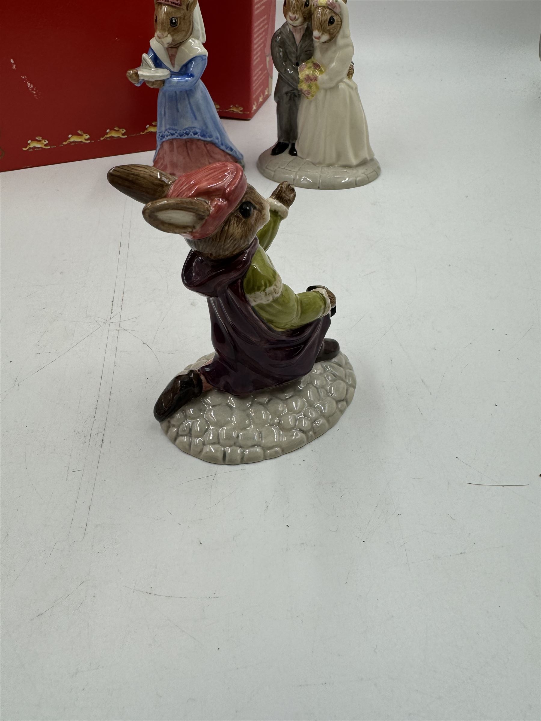 Five Royal Doulton Bunnykins comprising Sundial, Wedding Day, Gladiator, Romeo and Juliet 
