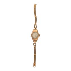 Collection of 9ct gold wristwatch cases, three with movements, one with 9ct gold bracelet strap