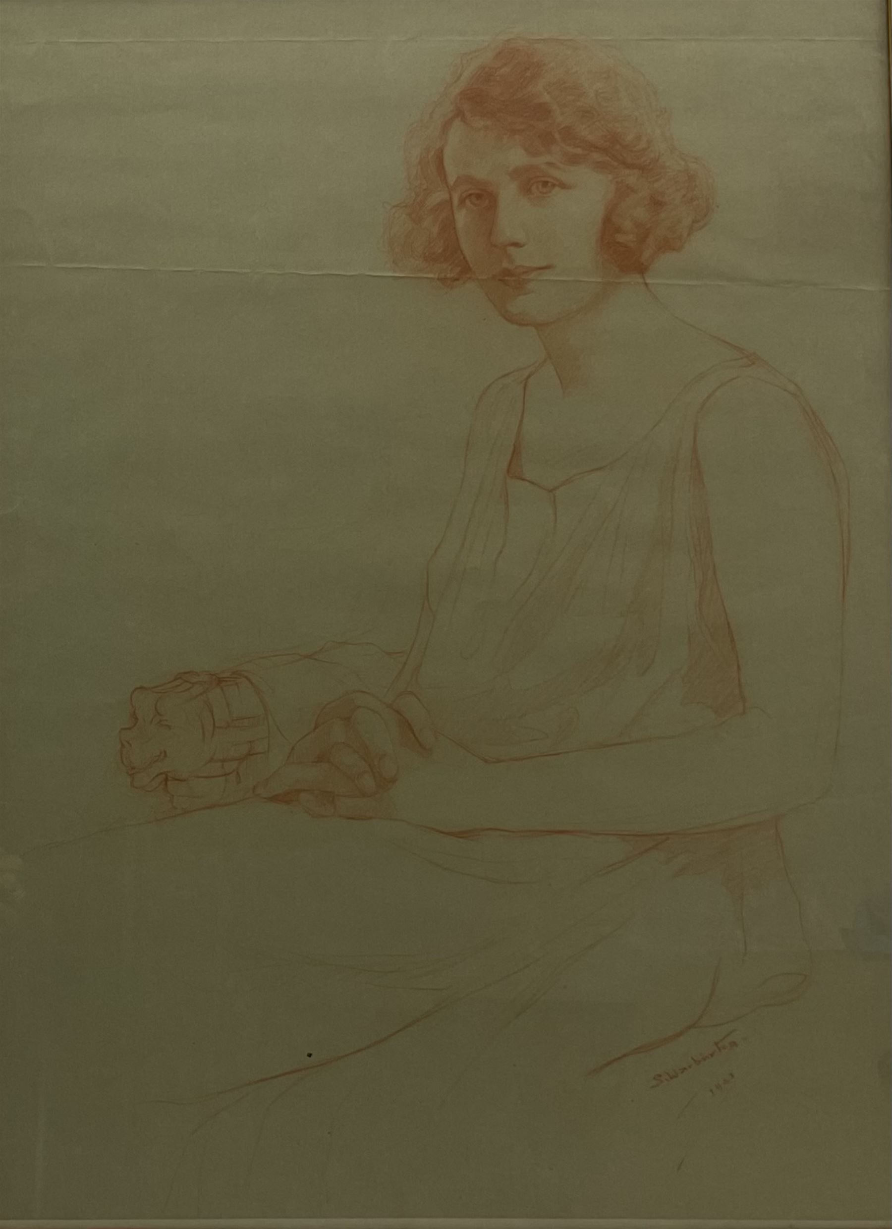 Sam Warburton (British 1874-1938): Portrait of a Seated Lady, red pastel signed and dated 1923, 70cm x 51cm