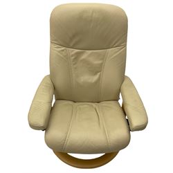 Ekornes - Stressless armchair upholstered in cream leather with matching footstool 