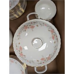 Royal Albert For All Seasons Autumn Sunlight pattern tea and dinner service for six, including teapot, teacups, saucers, side plates, bowls, cream jug, sugar bowl, dinner plates, meat platter and tureen