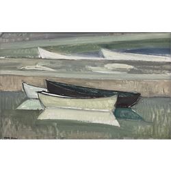 Scandinavian School (20th century): Abstract Boats, oil on canvas indistinctly signed 32cm x 51cm