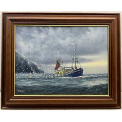 Jack Rigg (British 1927-): Kirkcaldy Trawler off the Coast, oil on board signed 29cm x 39cm