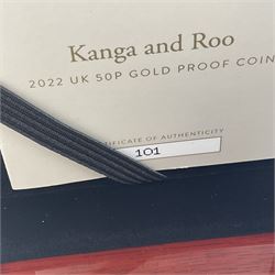 The Royal Mint United Kingdom 2022 'Kanga and Roo' gold proof fifty pence coin, cased with certificate
