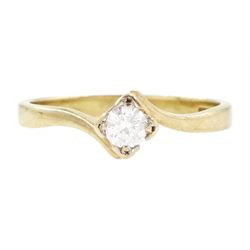 9ct gold diamond ring, square set with a single round brilliant cut diamond of approx 0.15...