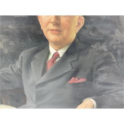 Margaret Lindsay Williams (1888-1960): Three-Quarter Length Portrait of a Gentleman Holding a Book, oil on canvas signed and dated 1955, 129cm x 100cm
Notes: Margaret Lindsay Williams was a notable portrait painter of members of the Royal Family and Politicians