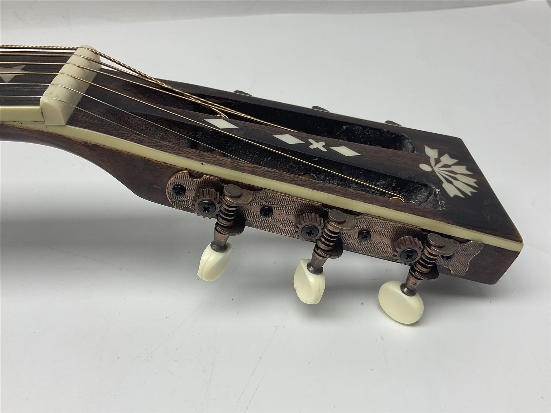 Indonesian crafted re-issue of an early Washburn Parlour guitar, model P314KK, bearing 125 years celebration label dated 2008; serial no.01120400171; L95cm; in Washburn case