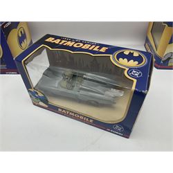 Five Corgi Batmobile die-cast vehicles from the DC Comics collection, to include 1940’s DC Comics BMBV2 1:18 and BMBV1 1:24 scale Batmobiles, all in original boxes 