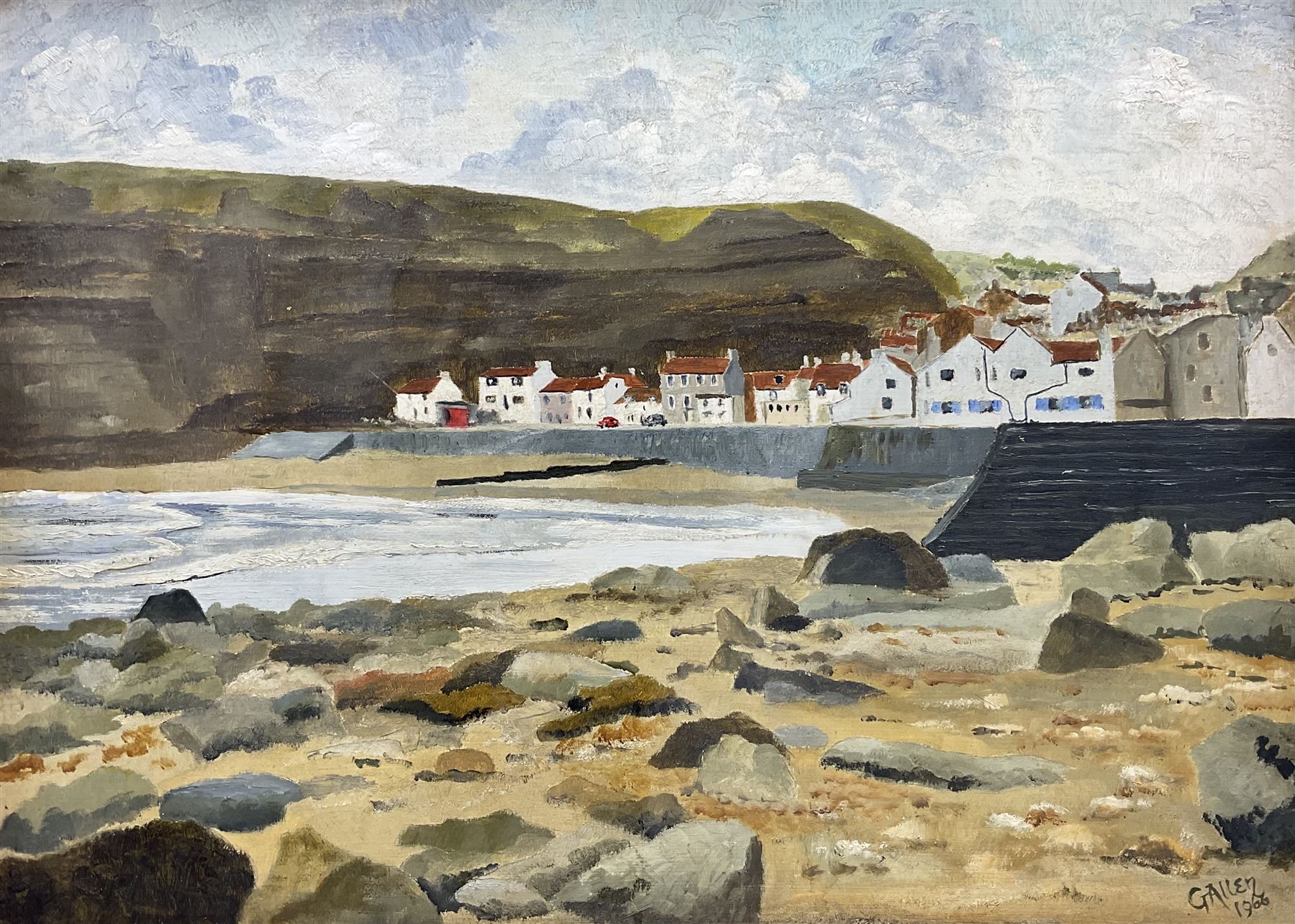 Galler (British 20th Century): Staithes Seafront, oil on board, signed and dated 1966, 45cm x 60cm