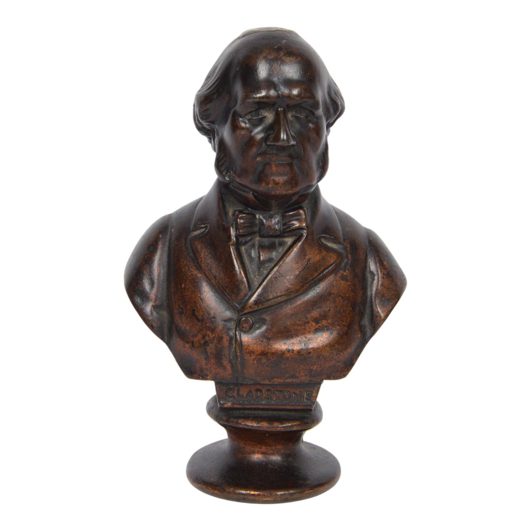 Cast metal bust of Gladstone with a bronze finished, H23cm