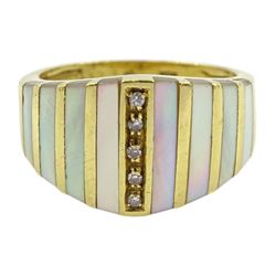 18ct gold mother of pearl and diamond dress ring, stamped 750