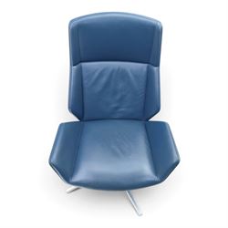 Boss Inc Ltd - 'Kruze' blue leather swivel chair, angular panelled seat and armrests, raised on a four point chrome base