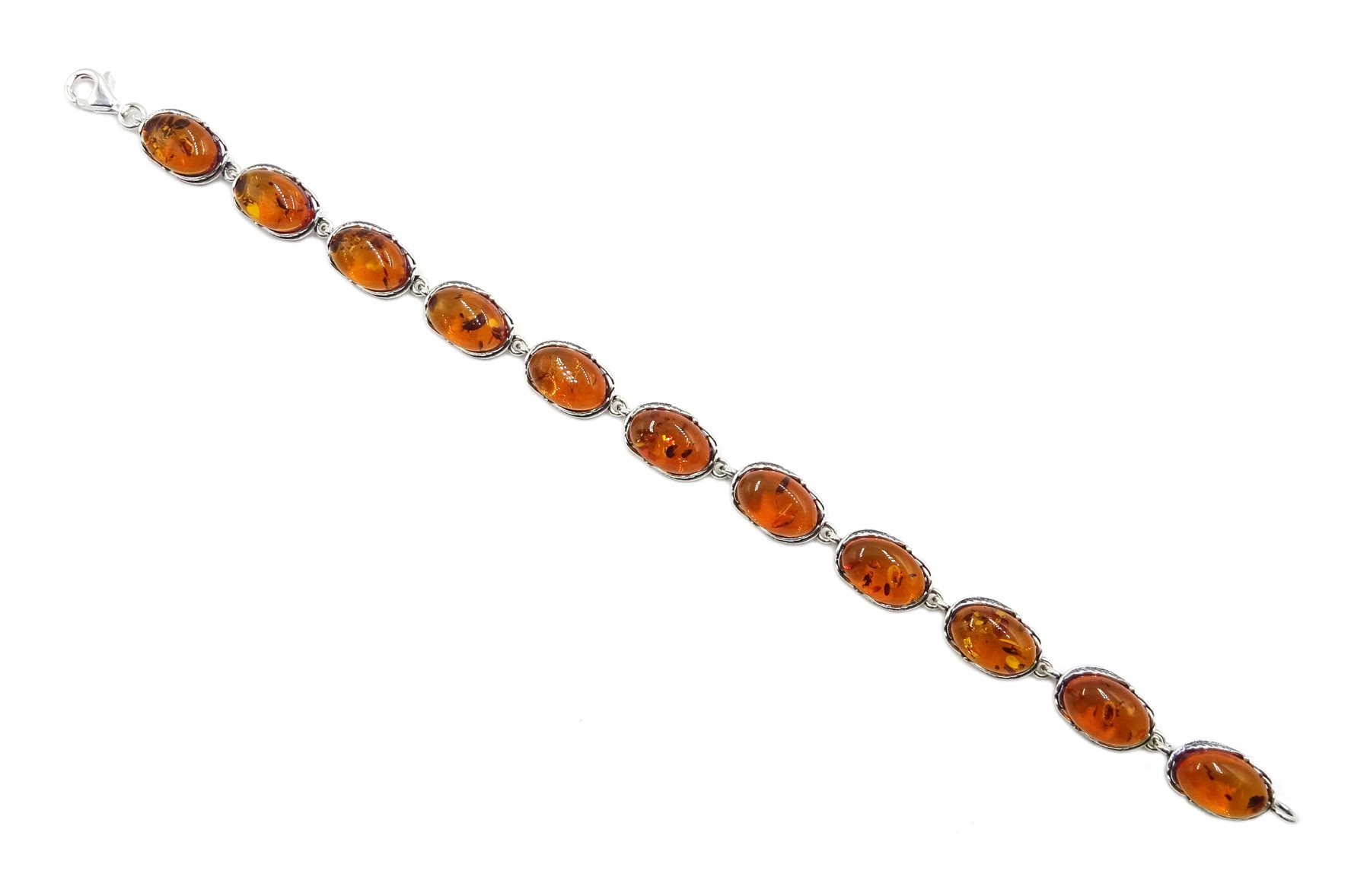 Silver oval Baltic amber link bracelet, stamped 925