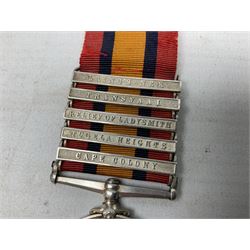 Queens South Africa Medal with five clasps for Laing's Nek, Transvaal, Relief of Ladysmith, Tugela Heights and Cape Colony awarded to 25767 Sapr. J. Hawke R.E. with ribbon