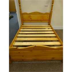  Solid pine four poster bed, W166cm, H216cm, L217cm  