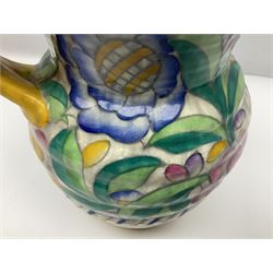 Charlotte Rhead Crown Ducal jug, decorated in the Persian Rose pattern, with printed and painted marks beneath