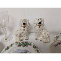 Pair of Beswick staffordshire style King Charles Spaniels, together with Royal Albert teacups, etc 