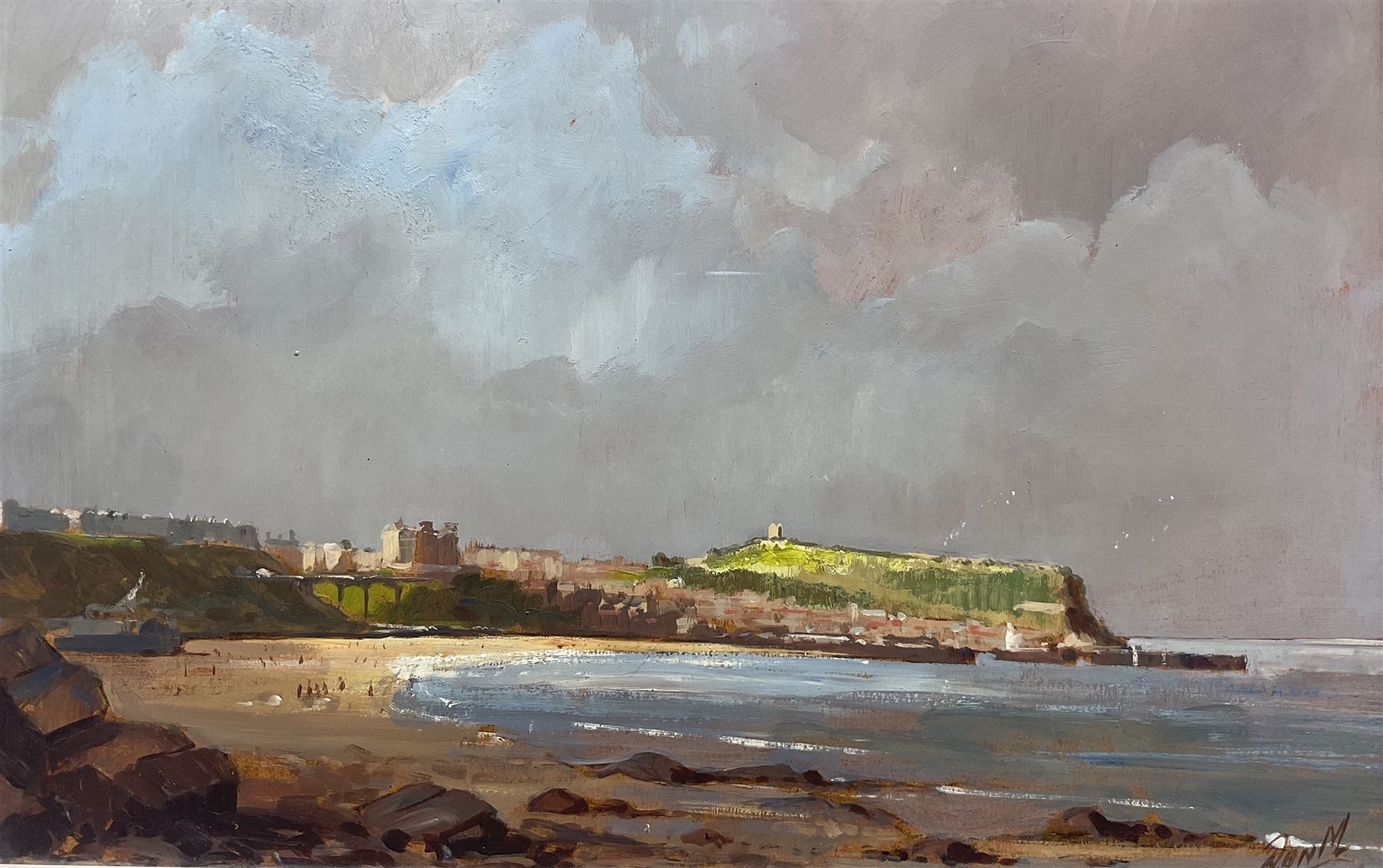 Don Micklethwaite (British 1936-): South Bay Scarborough, oil on board signed 18cm x 28cm