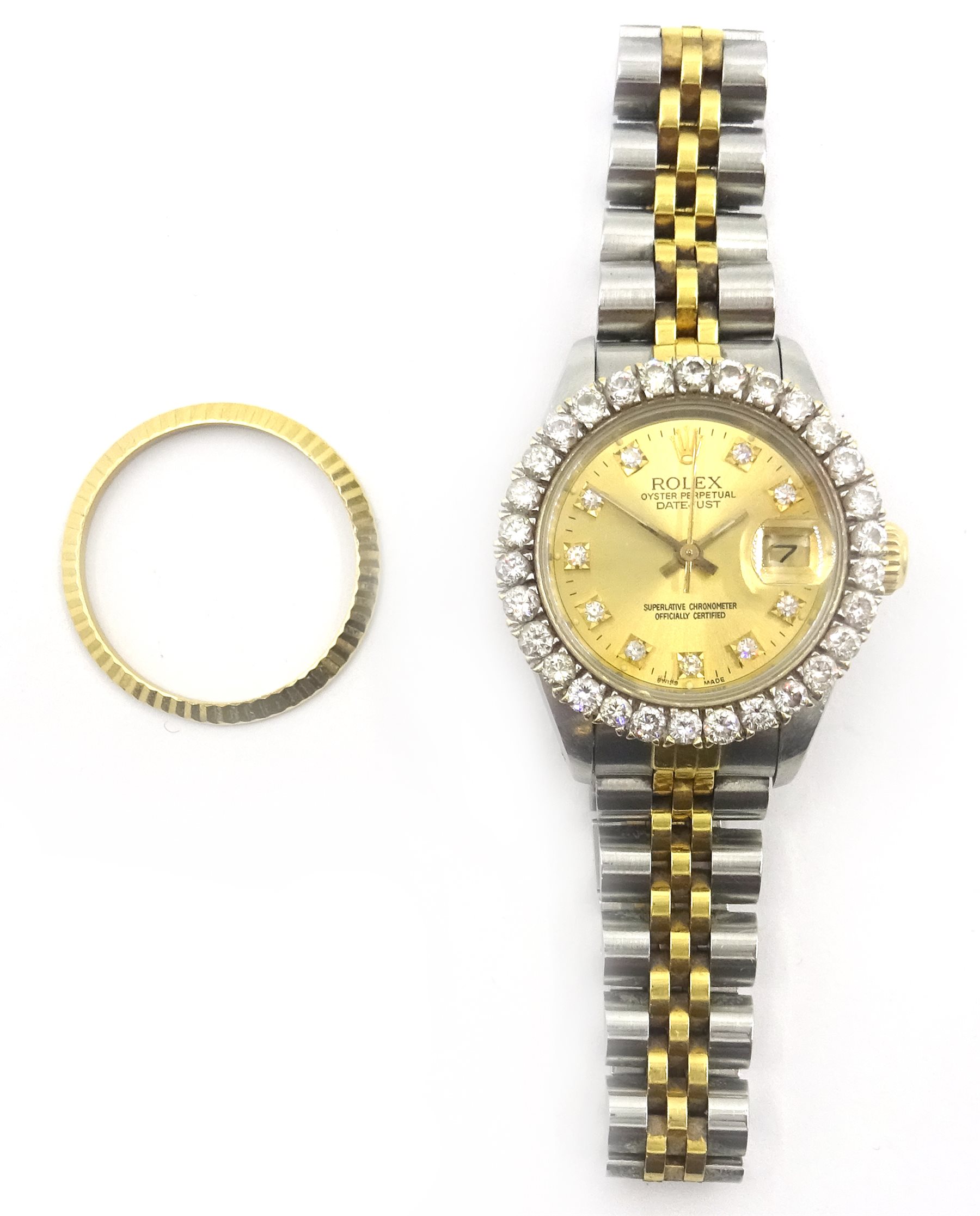 ladies rolex oyster perpetual datejust diamond bezel