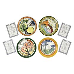 Four Clarice Cliff Wedgwood limited edition plates, comprising Orange Erin, Blue Firs, Solitude and May Avenue, all with certificate and box, D26cm