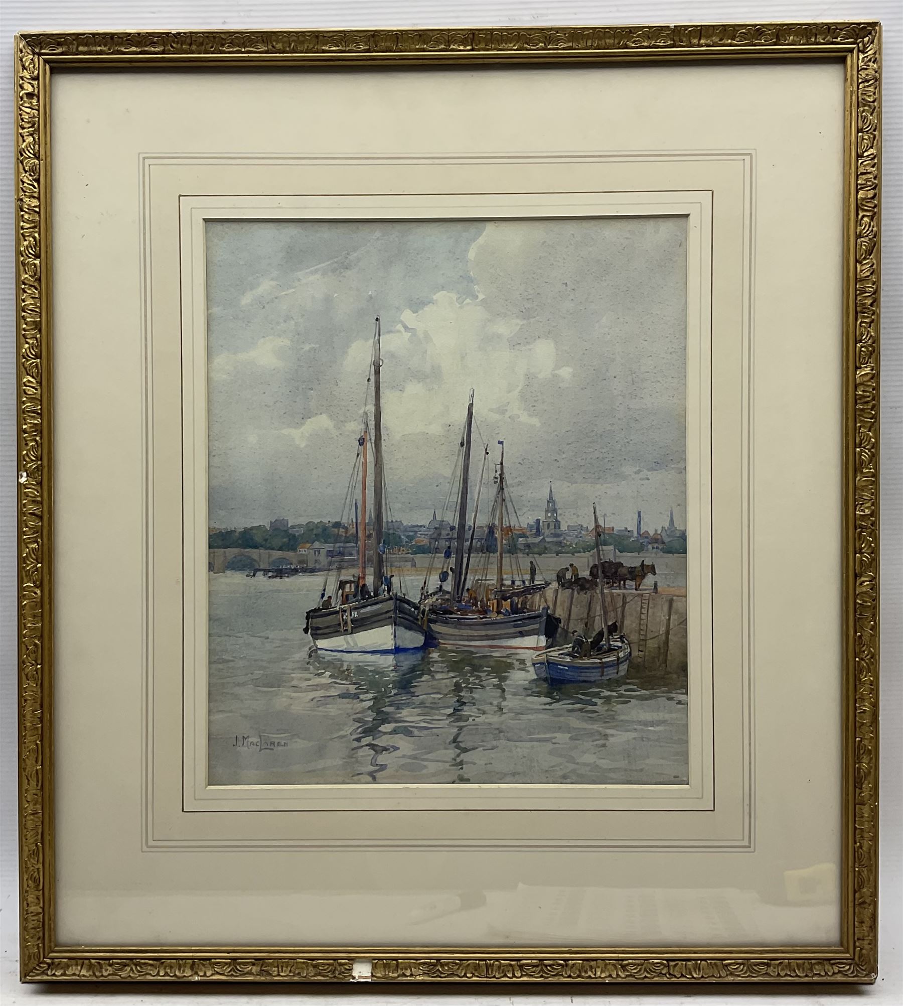 James MacLaren (Scottish 1881-1917): Boats Moored on a Scottish River, watercolour signed 34cm x 29cm 