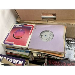 Large quantity of vinyl LPs to include Madonna, ABBA, The Carpenters etc, together with a quantity of 45rpm records, to include approx nine The Beatles The Singles Collection examples etc