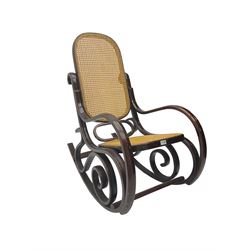 Early 20th century Michael Thonet design bentwood rocking chair, with cane seat and back