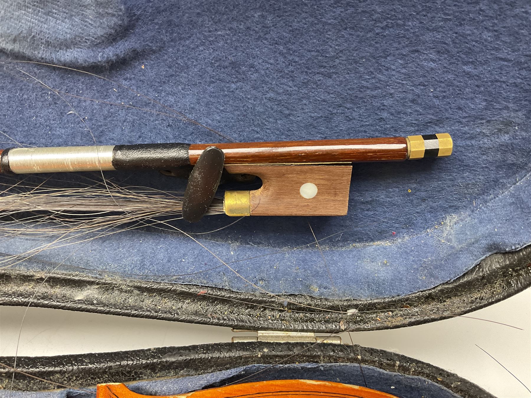 Four student violins - two Chinese three-quarter size with 33.5cm and 34cm two-piece backs; Stringers of Edinburgh quarter size with 28cm two-piece back; and Stentor quarter size with 28cm two-piece back; each in carrying case (4)