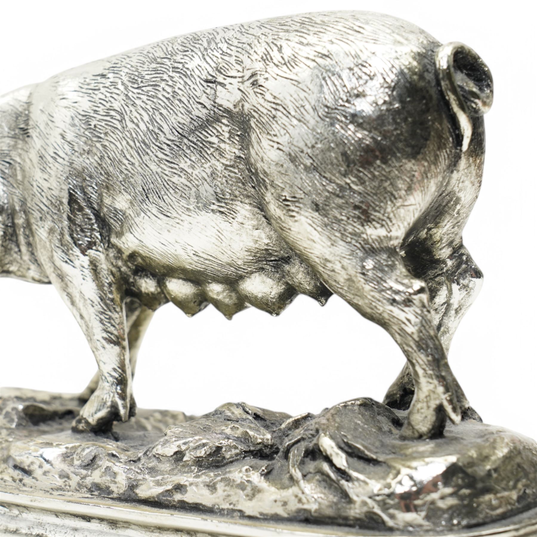Silvered model of a pig, after Pierre Jules Mene, W21cm