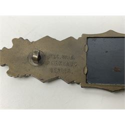 WW2 German Army / Waffen-SS Close Combat Clasp (Nahkampfspange) in bronze with backing plate, original pin and sunken catch; marked verso “FEC.W.E PEEKHAUS BERLIN” and “AUSF. A.G.M. u. K GABLONZ” L9.5cm