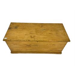 Victorian pine blanket box, hinged lid, fitted with metal carrying handle