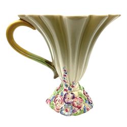 Clarice Cliff Newport Pottery handled vase/jug, of fluted form, shape no 830, decorated in the My Garden pattern, with printed and impressed marks beneath, H20cm