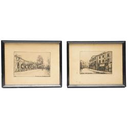 Manner of George Harley (British 1791-1871): 'In Hyde Park', pencil drawing signed S M and dated 12/7/30, 20cm x 28.5cm; English School (Early 20th century): The Orangery' 'The Round Pond' and 'Church Street' - Kensington, set of three etchings signed C K on the plate max 9.5cm x 14cm (4)