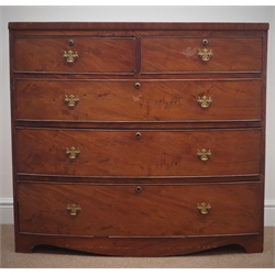  Early 19th century mahogany bow front chest, two short and three long drawers, W102cm, H93cm, D54cm  