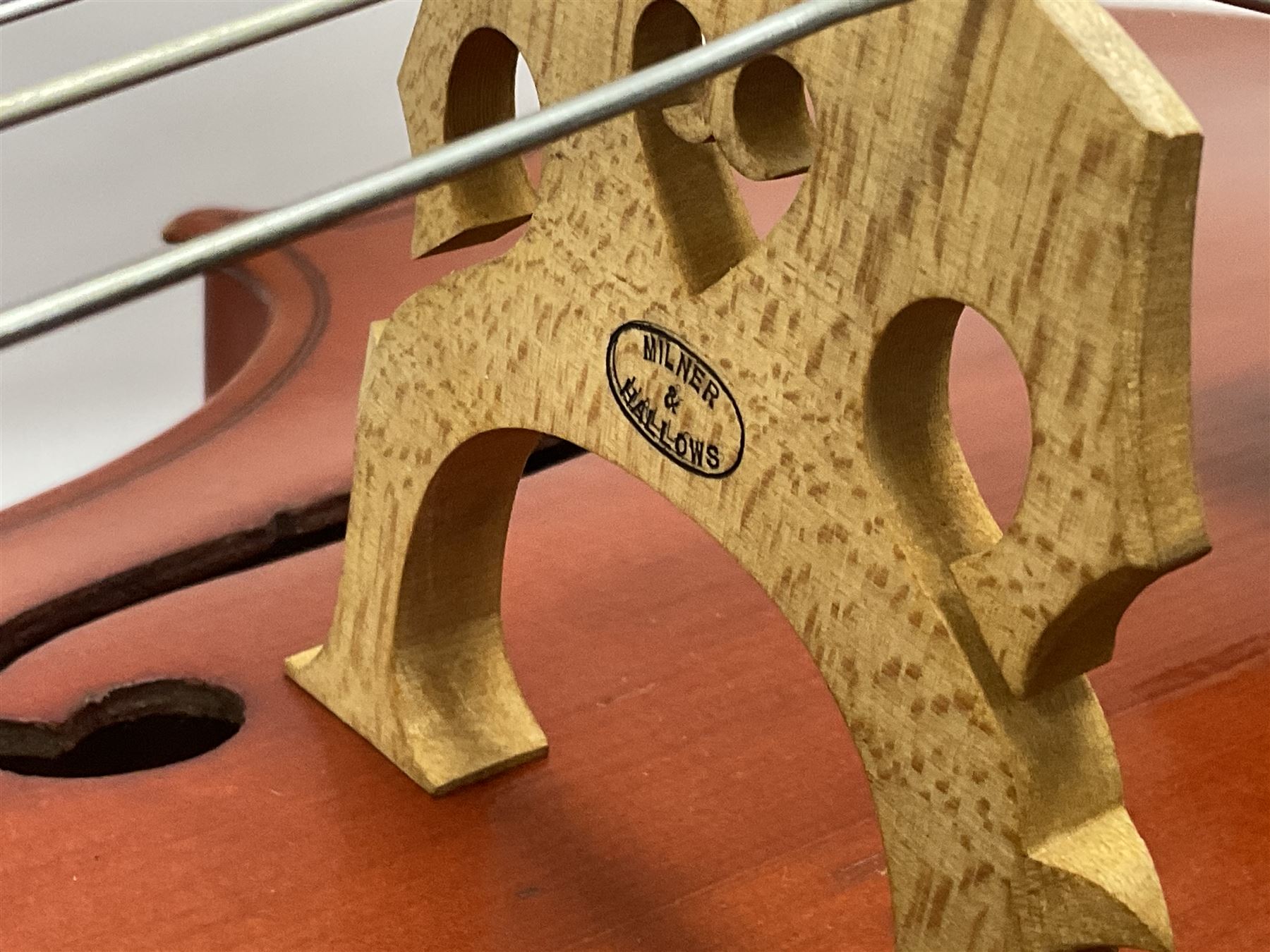 3/4 size cello with soft case, 69cm back length, 114cm full length, with bridge, ebonised tail piece and fingerboard.