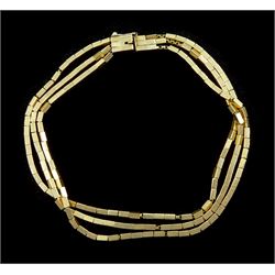  18ct gold three strand rectangular link bracelet, stamped 750