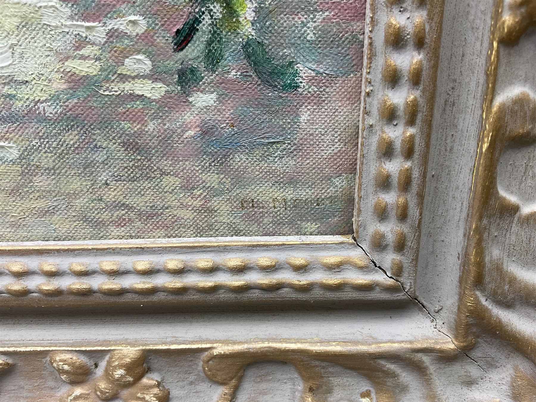 Marjorie Moore (British exh.1922-1937): A French Market, oil on canvas signed 26cm x 31cm