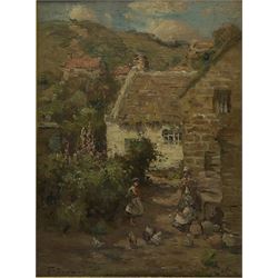 John Bowman (Staithes Group 1872-?): 'Little Gossips Runswick Bay', oil on canvas signed and dated 1905, old title label verso 39cm x 29cm