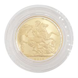 Queen Elizabeth II 2015 gold proof full sovereign 'Fifth Portrait - First Edition' coin, cased with certificate
