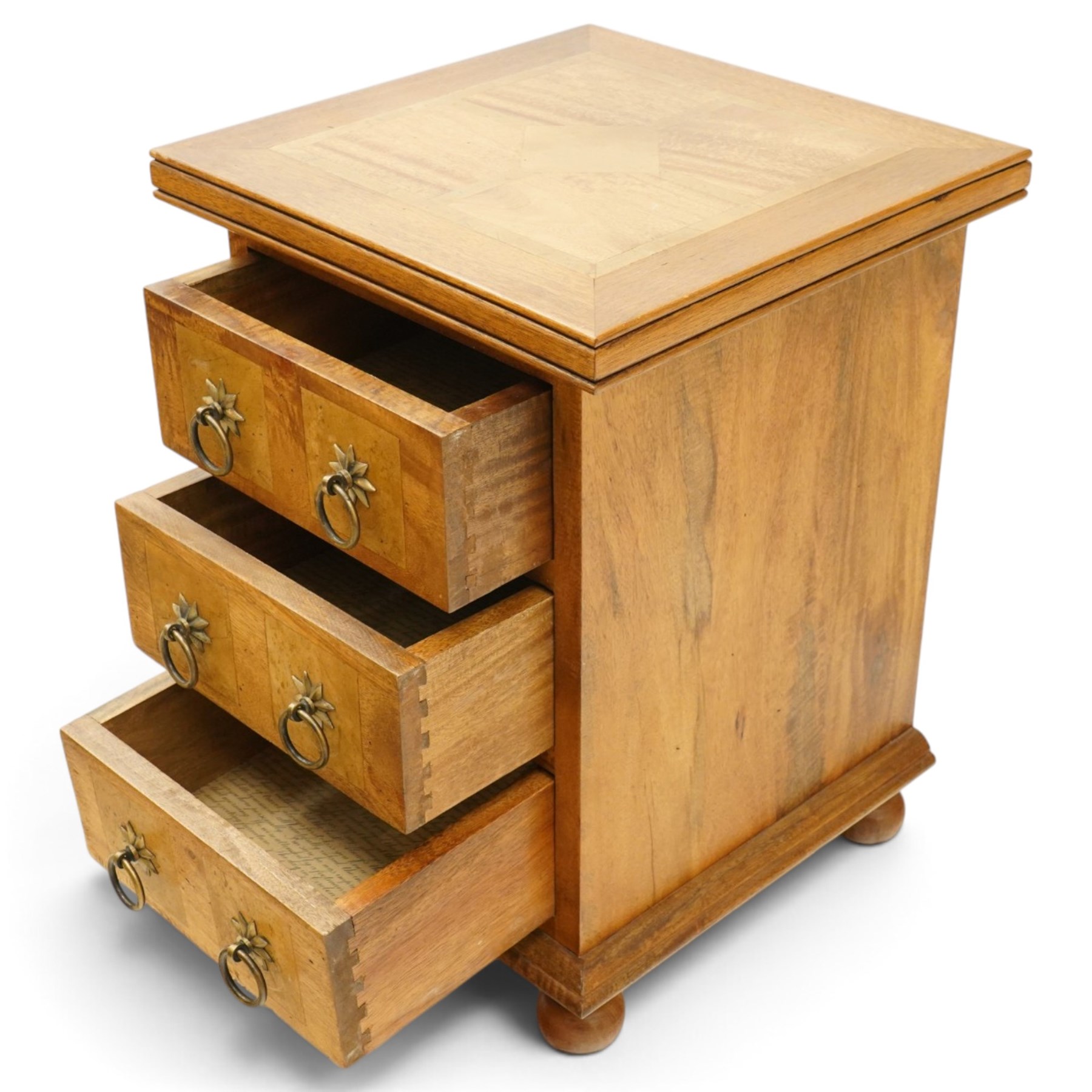 Barker & Stonehouse - pair of contemporary flagstone and mango wood bedside chests, the rectangular inlaid top over three drawers with metal ring handles, on compressed bun feet