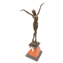  After Demetre Chiparus, an Art Deco style bronze, 'The Dancer', raised upon a marble base, including base H55.5cm.   