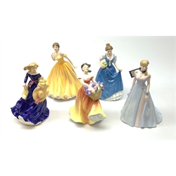 A group of five boxes Royal Doulton figurines, comprising Lesley HN2410, Helen HN3601, Moonlight Stroll HN3954, Classics Figure of the Year 2003 Elizabeth HN4426, Pretty Ladies Charlotte HN4758, with accompanying certificate. (5). 