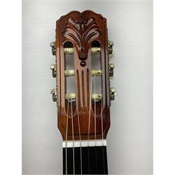 Harmony Model H6360 acoustic guitar in mahogany with spruce top, L103cm overall; and 1970s B&M (Barnes & Mullins) Concert Grande acoustic guitar, L101.5cm overall; each in hard carrying case (2)