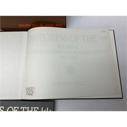 Military Collectors Service: set of three books on WWII German uniforms and badges; and Mollo Andrew: Uniforms of the SS. Volumes 1,4,5,6 & 7 (8)