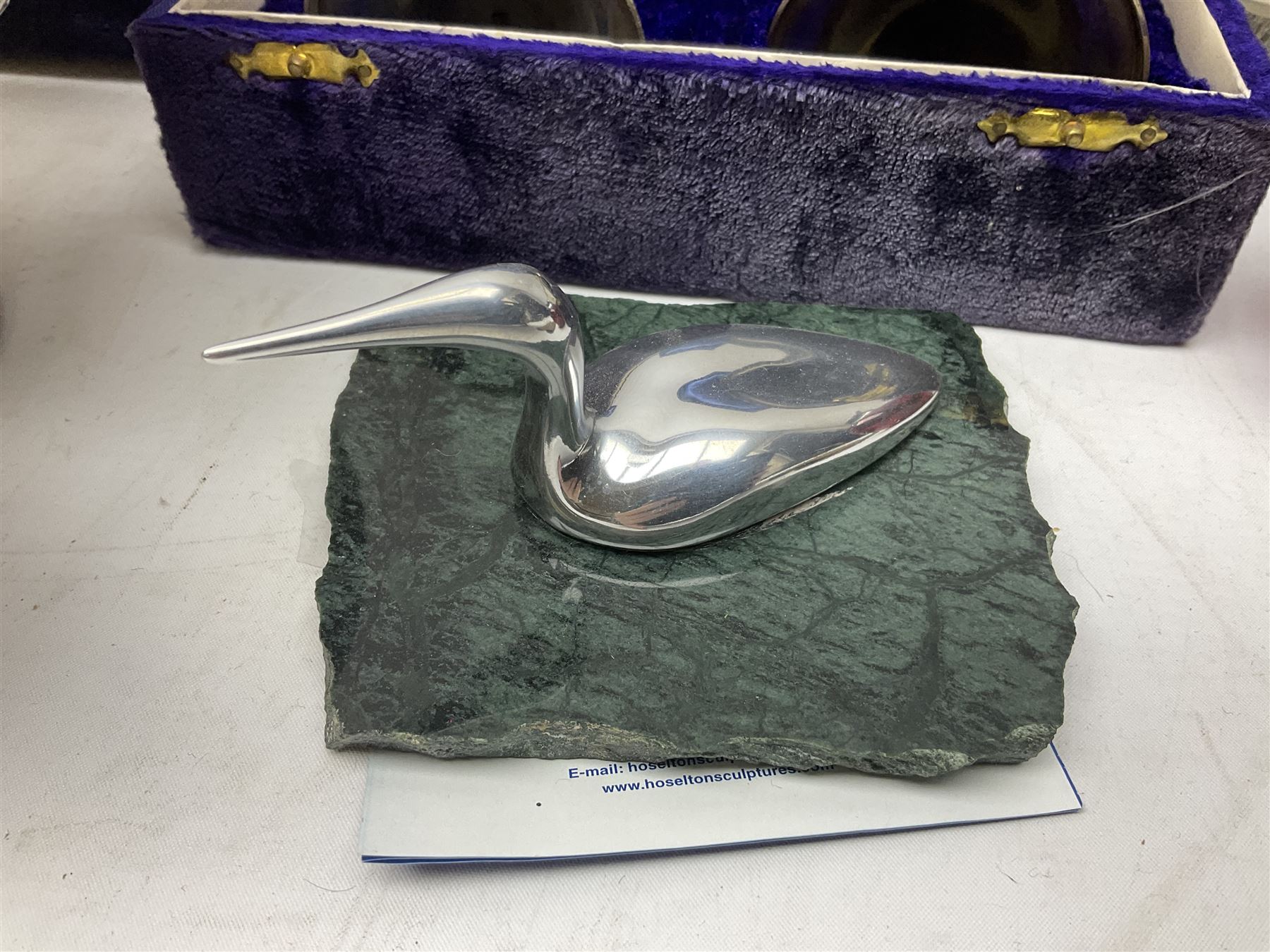 Hunting horn, with silver plated mounts, Ronson red glass table lighter, silver plated bowl, goblets and liquer glasses and other collectables