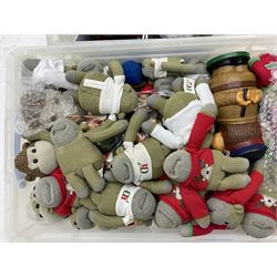 Only Fools and Horses stuffed toys, Churchill dogs and quantity of PG Tips merchandise and stuffed monkeys etc in two boxes